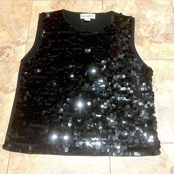 Bloomingdale's Tops - BLOOMINGDALE’S  I  Black Sequin Sleeveless Silk Top